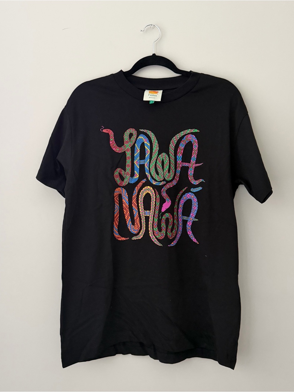 FARM Rio Black Tee with Multicolor Snake Graphic